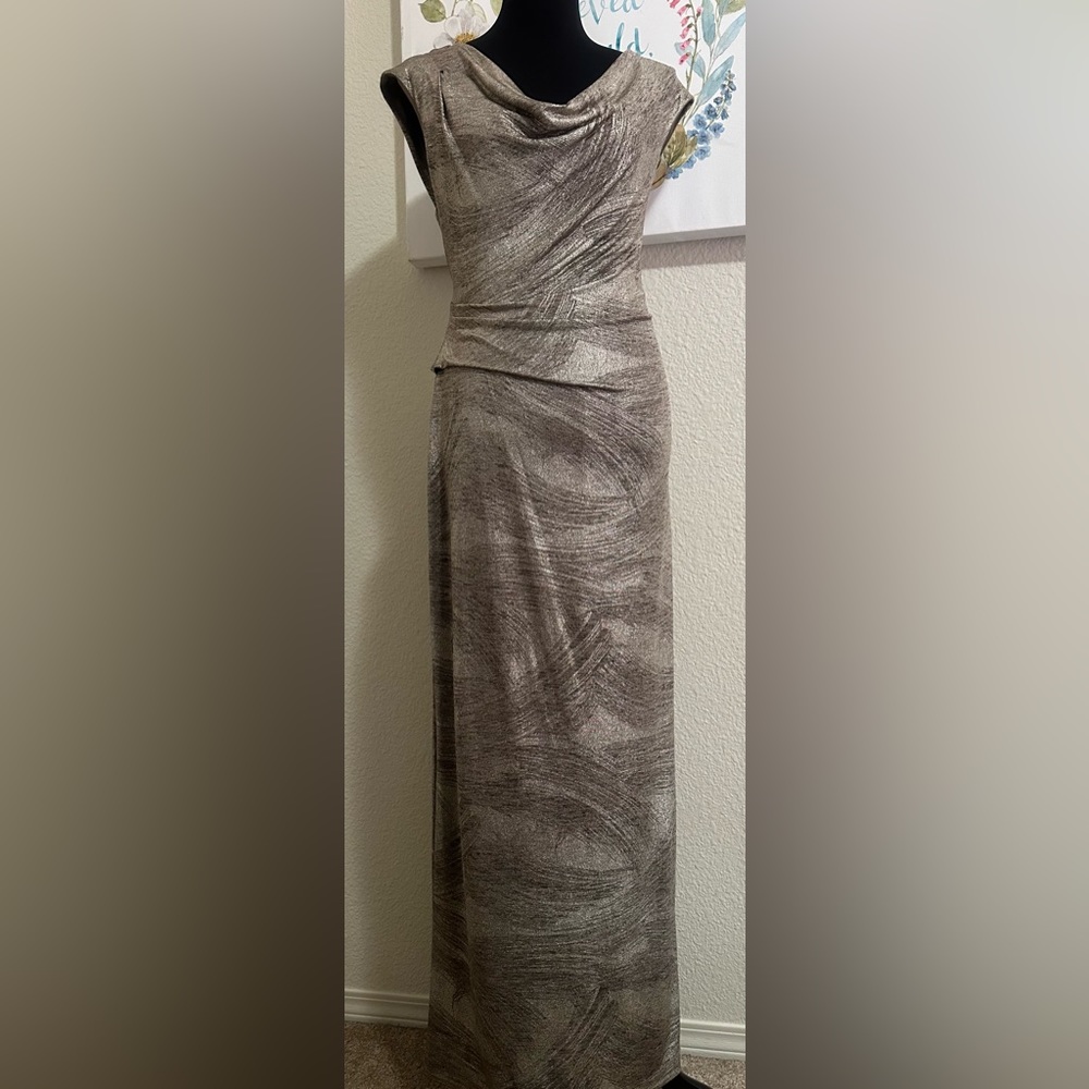 Connected Apparel Maren Gold Cowl Floor Length Dress Size 14P